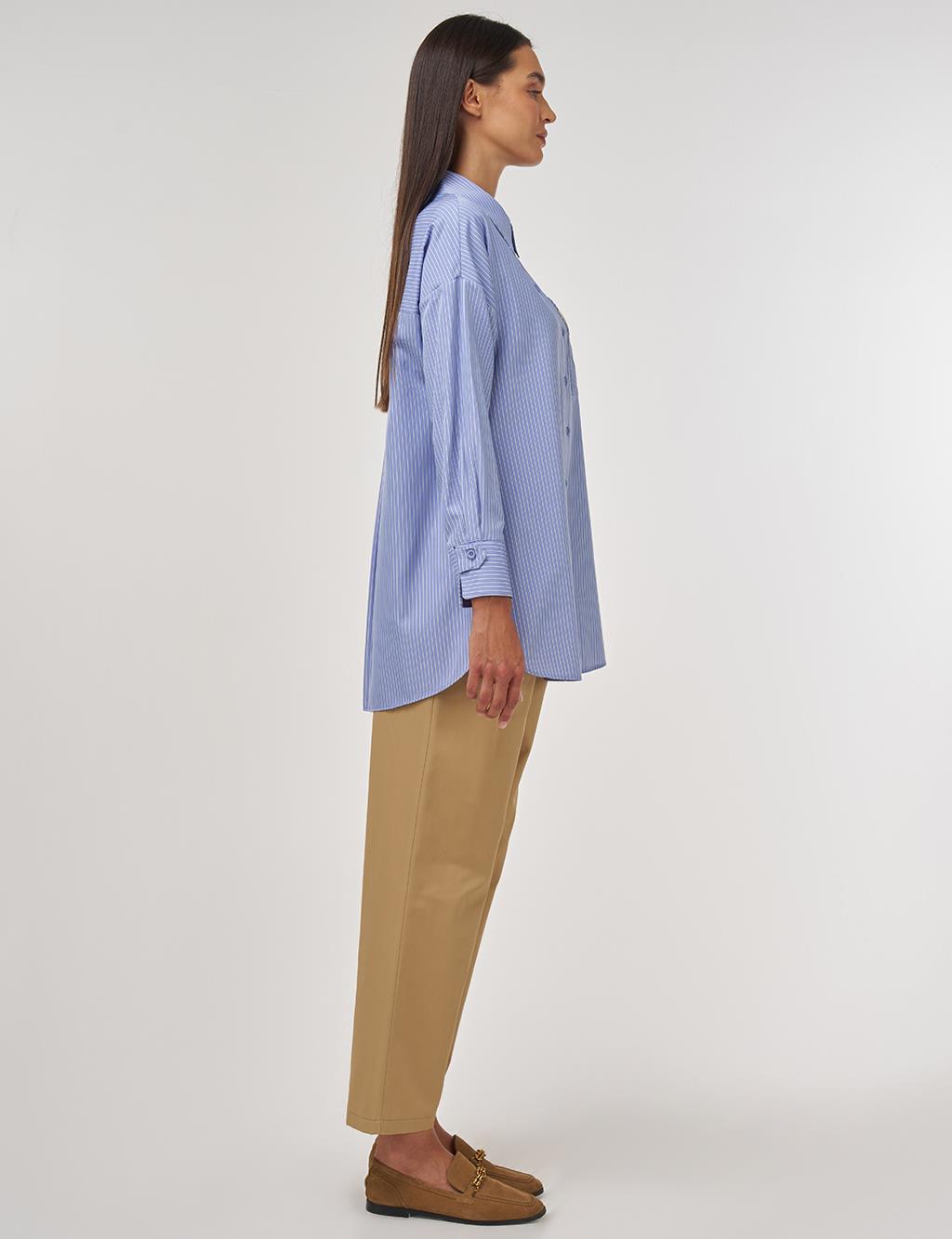 Pearl-Embellished Cotton Blouse Air Force Blue 