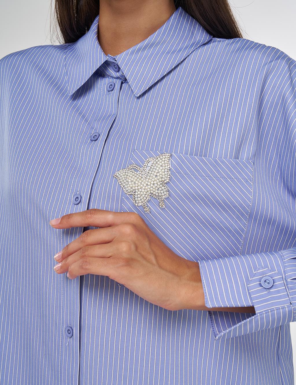 Pearl-Embellished Cotton Blouse Air Force Blue 