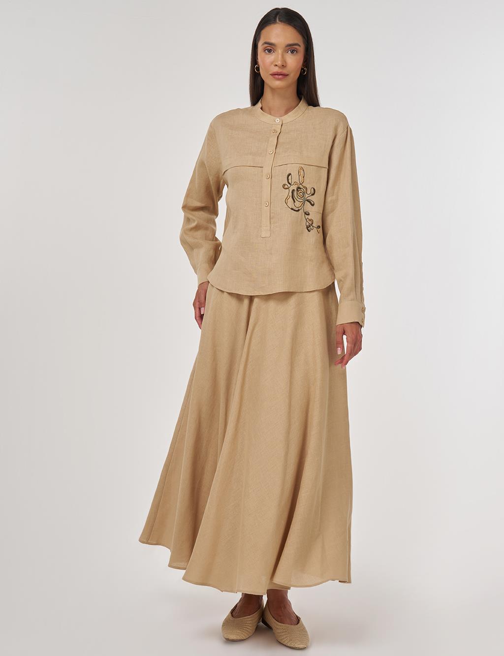 100% Linen Skirt Set Beige