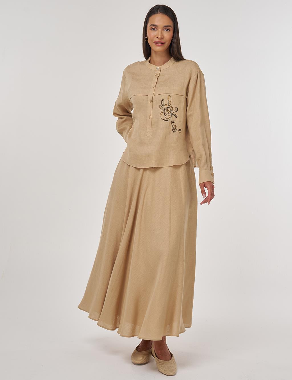 100% Linen Skirt Set Beige