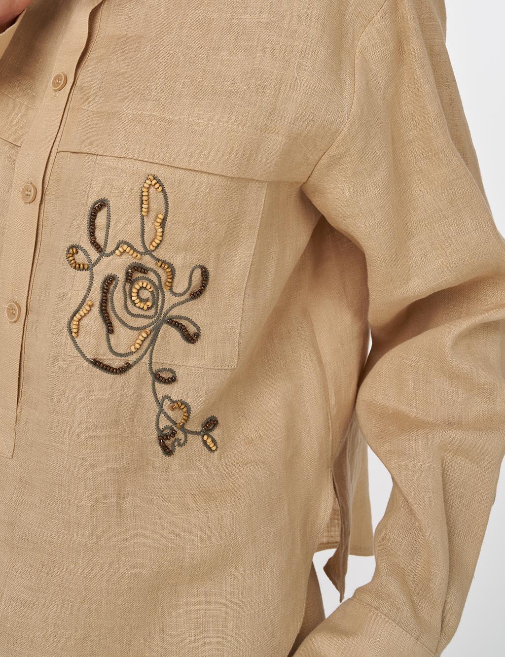 100% Linen Skirt Set Beige