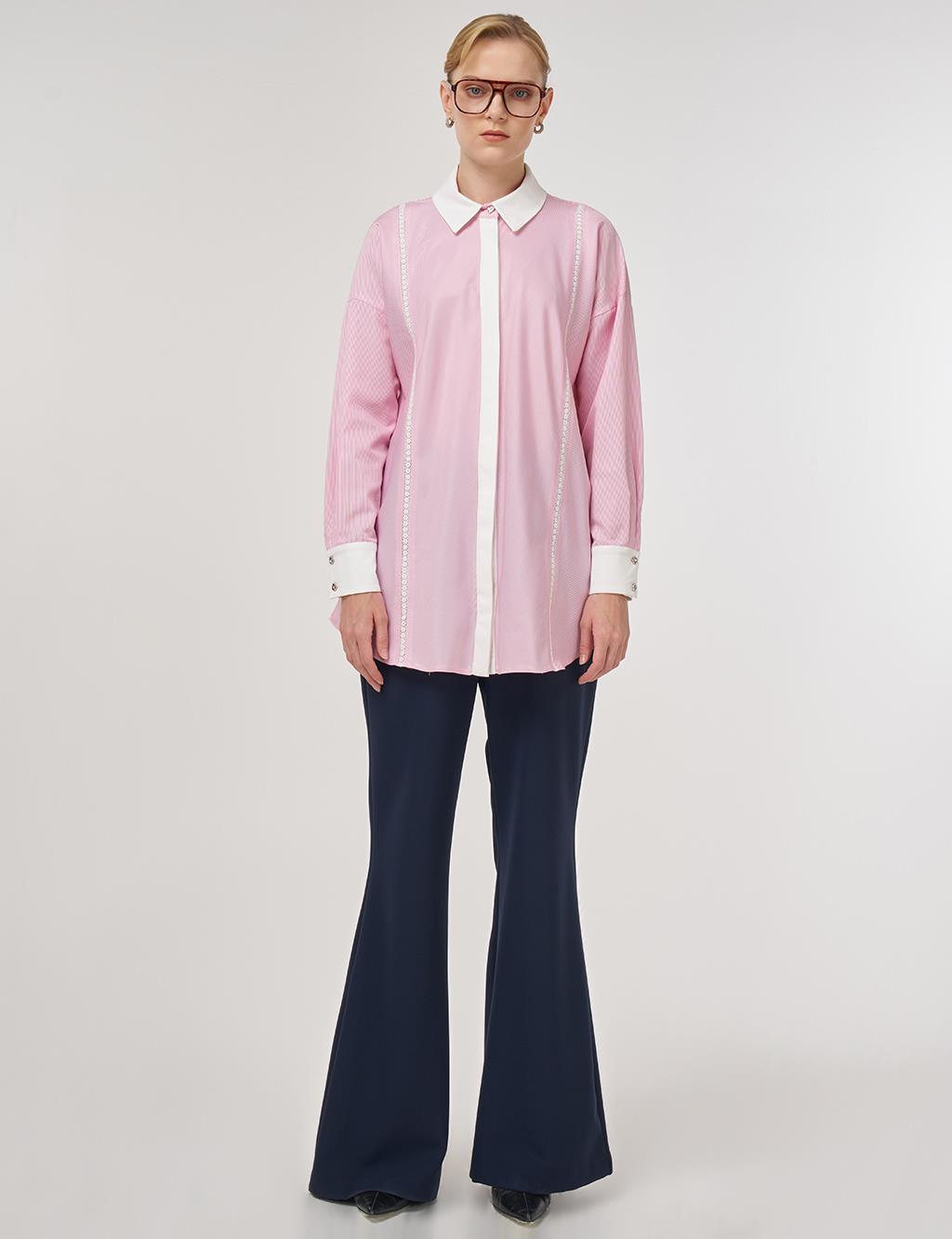 Striped Eyelet Cotton Tunic Pink