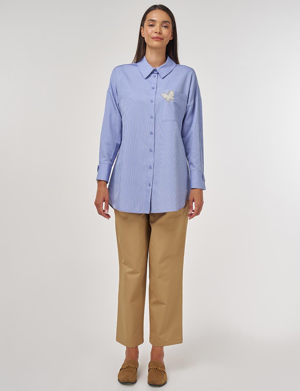 Pearl-Embellished Cotton Blouse Air Force Blue 