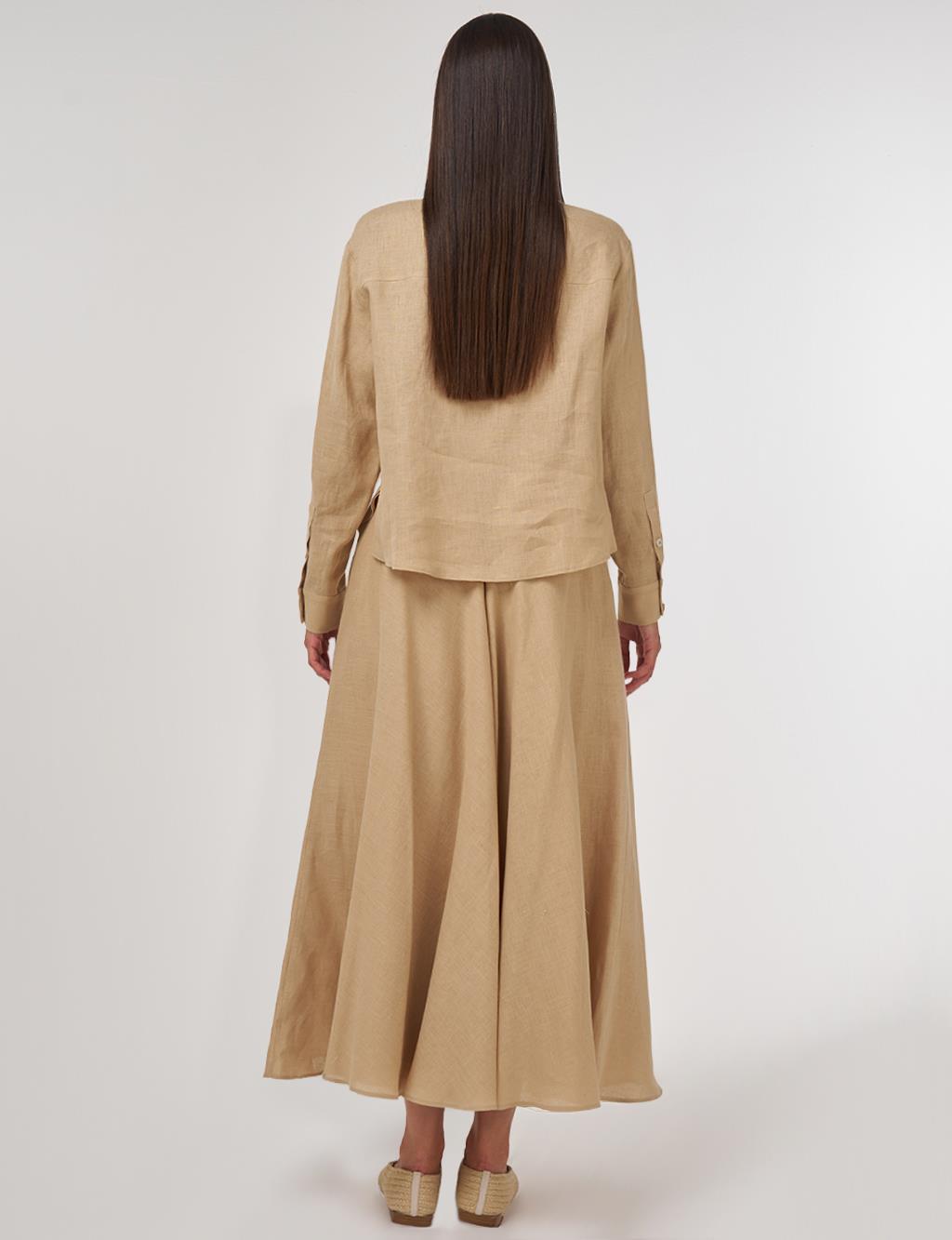100% Linen Skirt Set Beige
