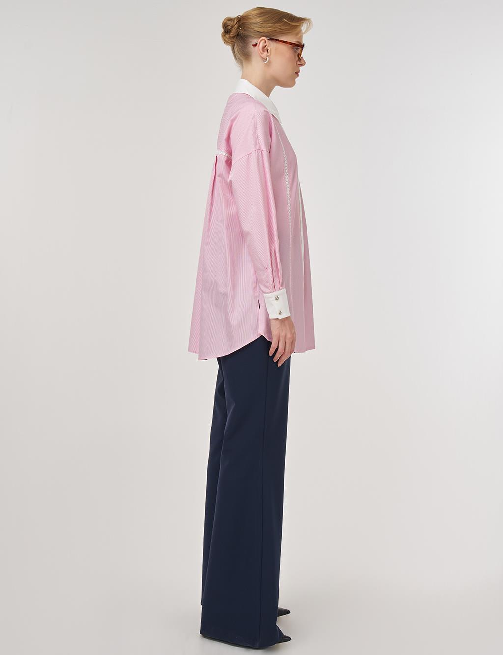 Striped Eyelet Cotton Tunic Pink