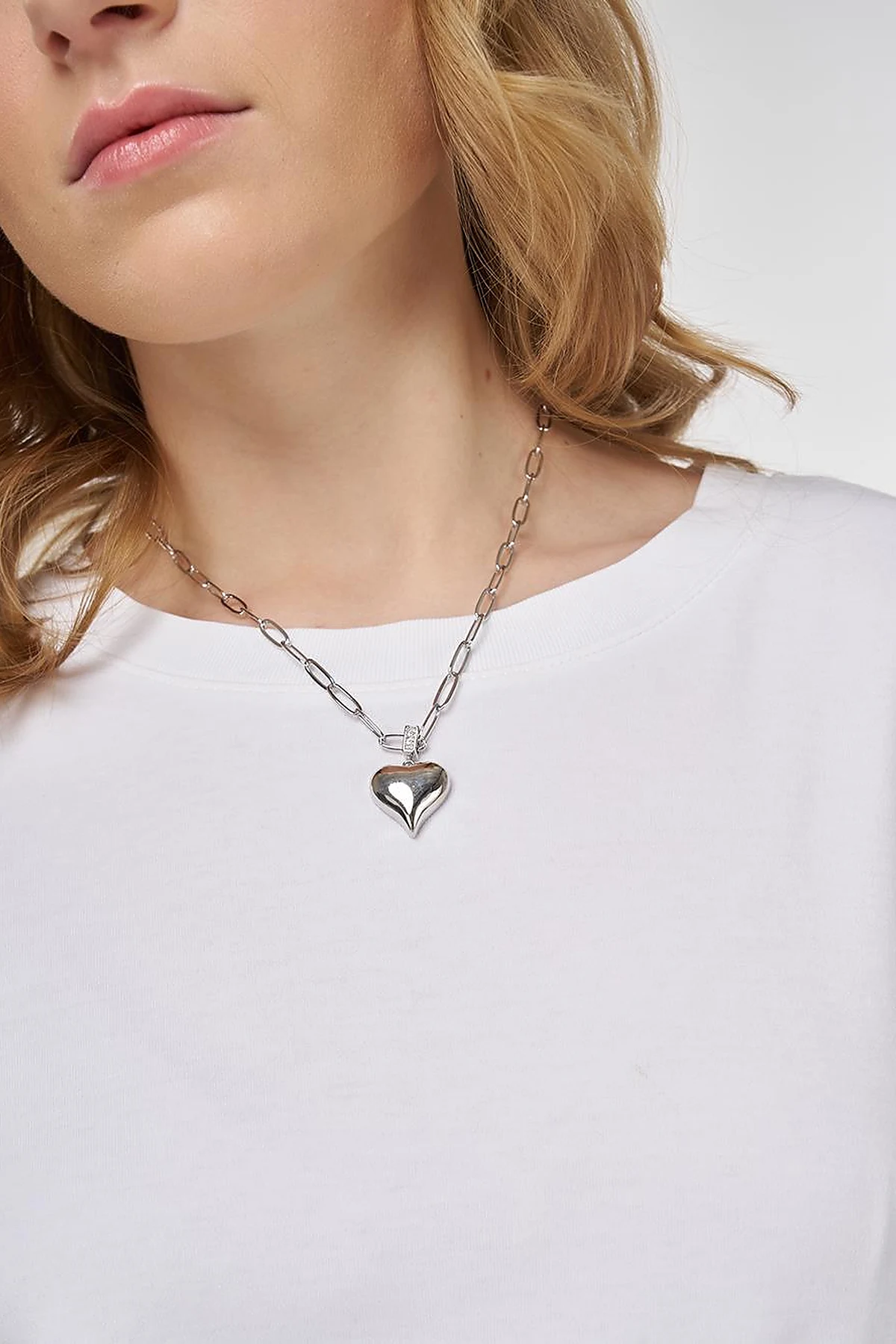 Heart Figure Chain Necklace Silver