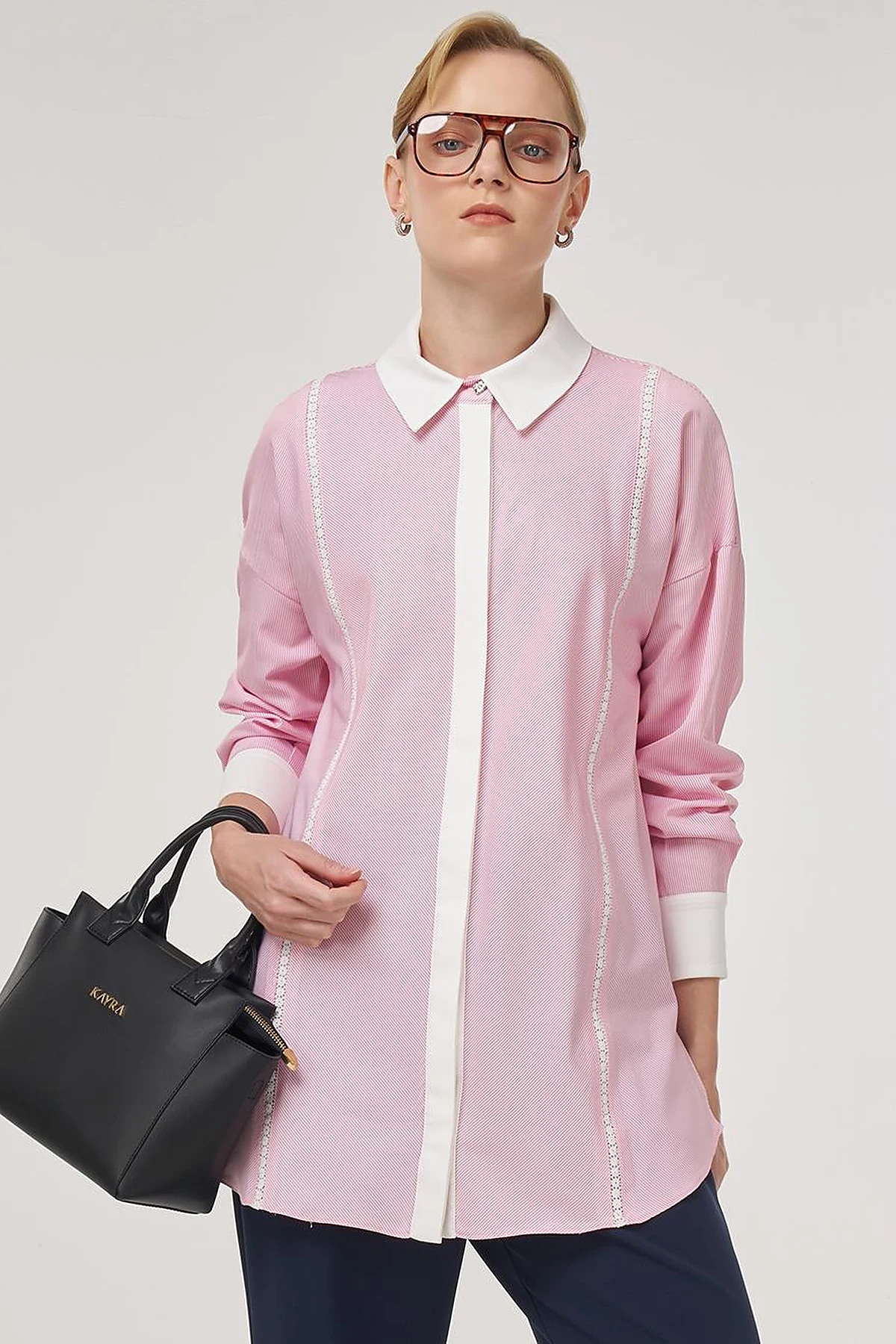 Striped Eyelet Cotton Tunic Pink