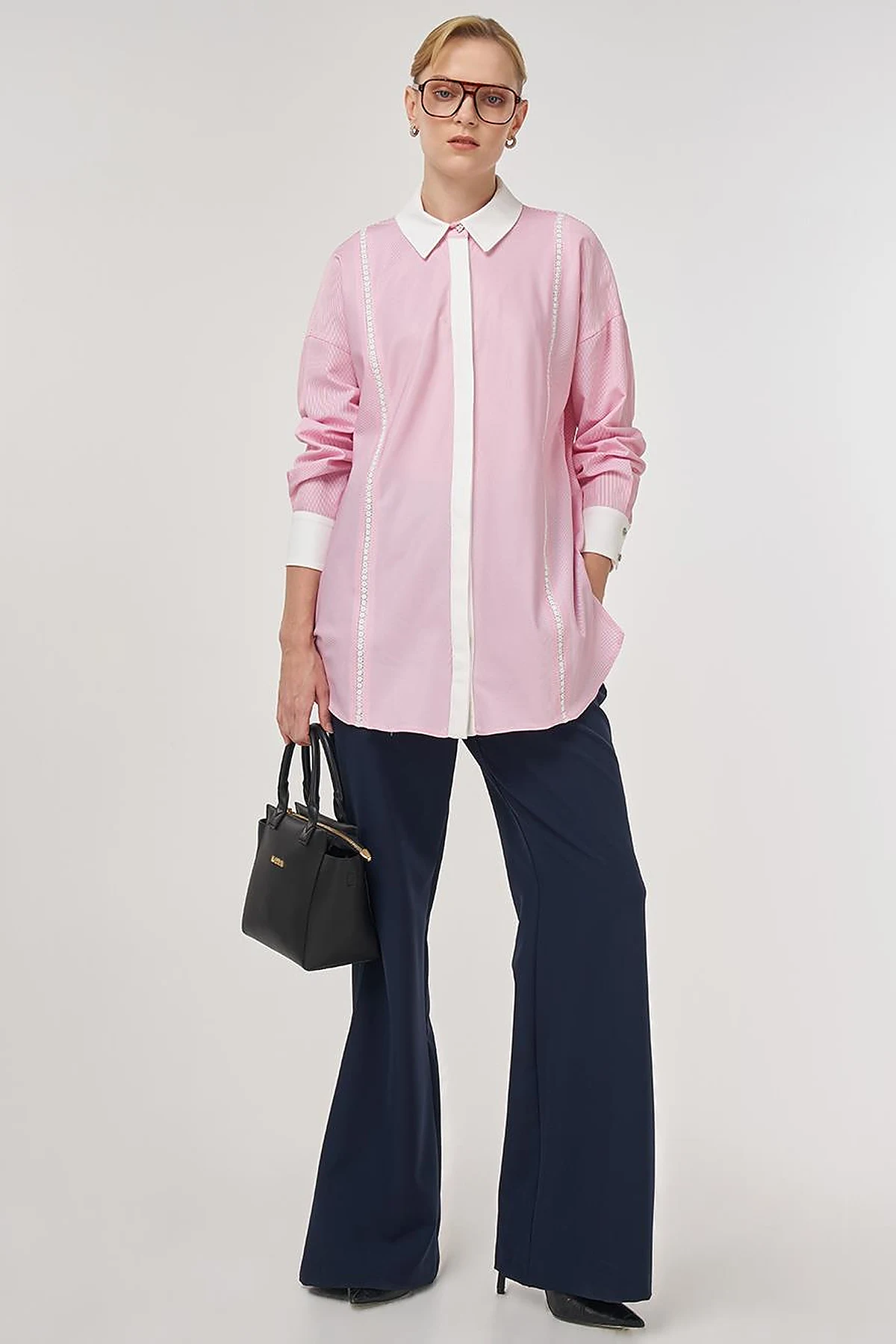 Striped Eyelet Cotton Tunic Pink