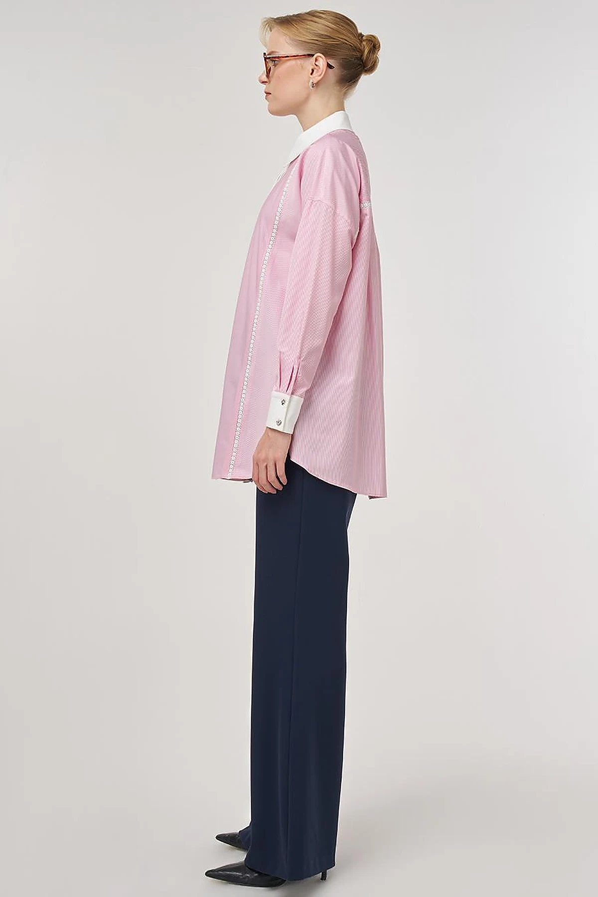 Striped Eyelet Cotton Tunic Pink