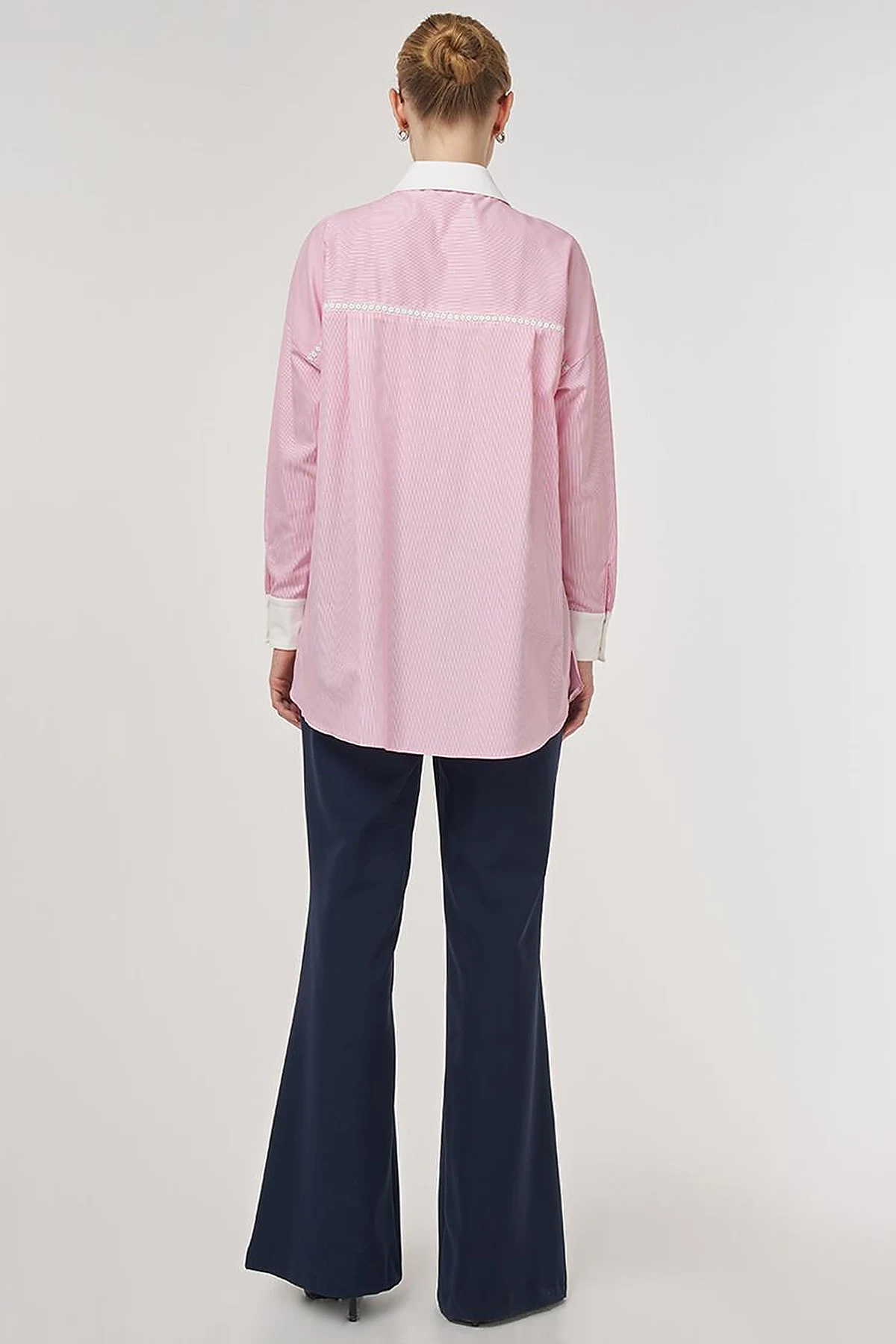 Striped Eyelet Cotton Tunic Pink