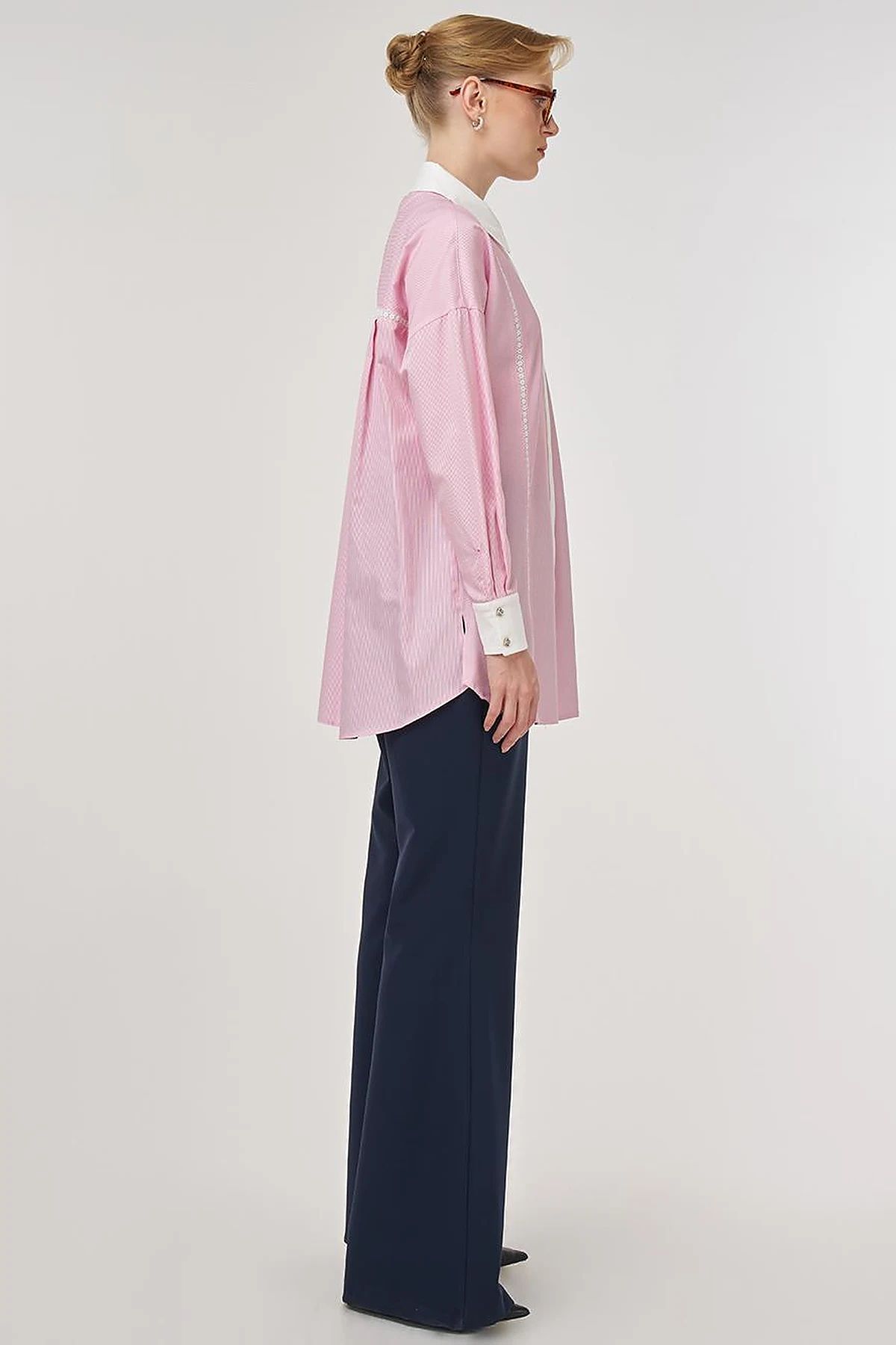 Striped Eyelet Cotton Tunic Pink