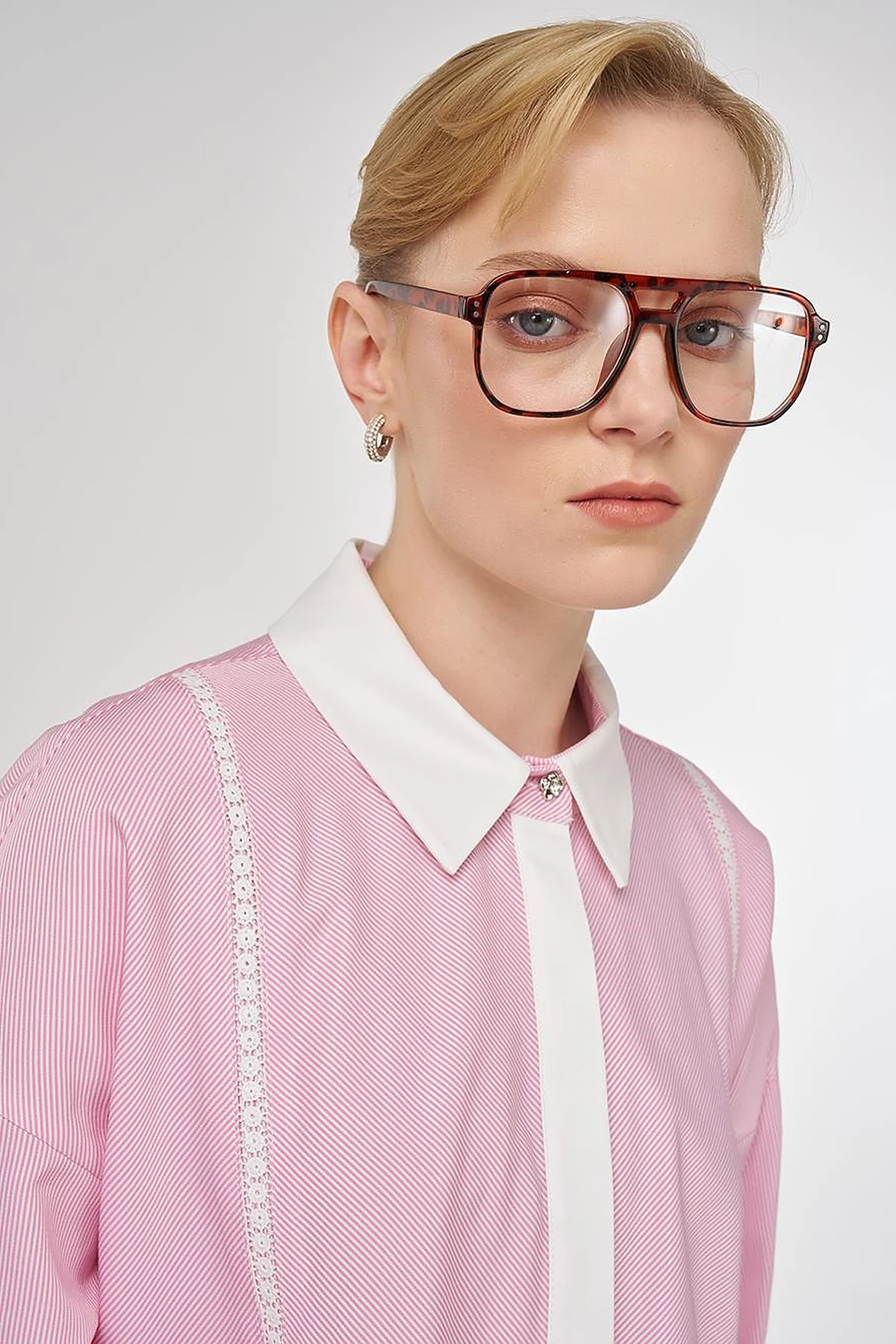 Striped Eyelet Cotton Tunic Pink