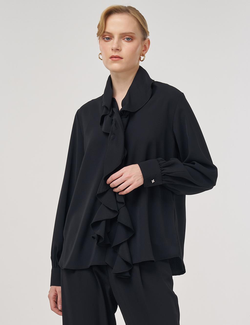 Ruffled Elegant Blouse Black