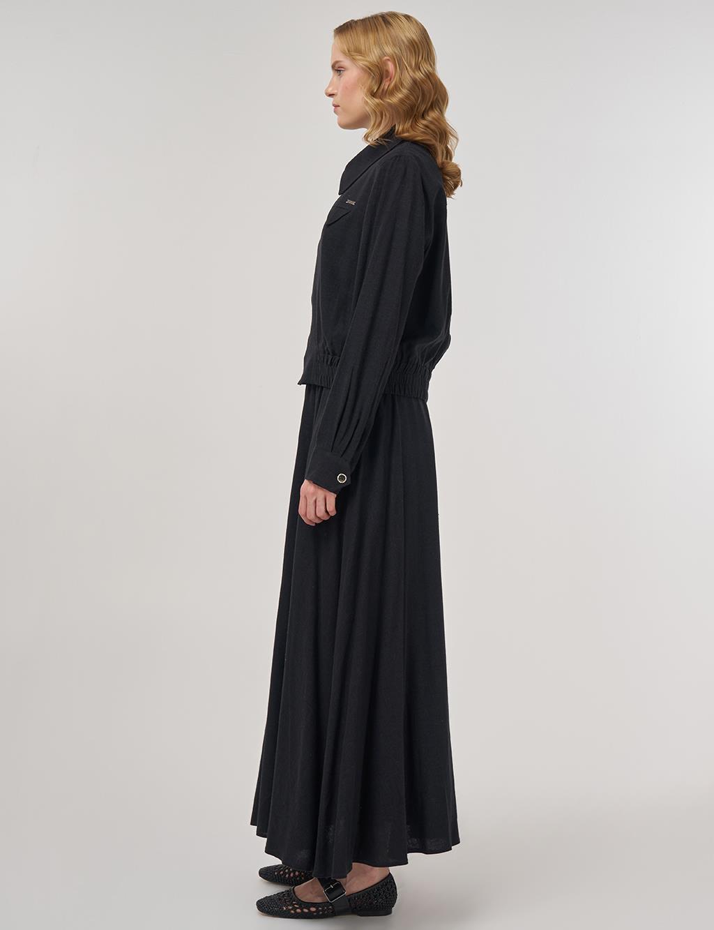 Linen-Viscose Skirt Set Black