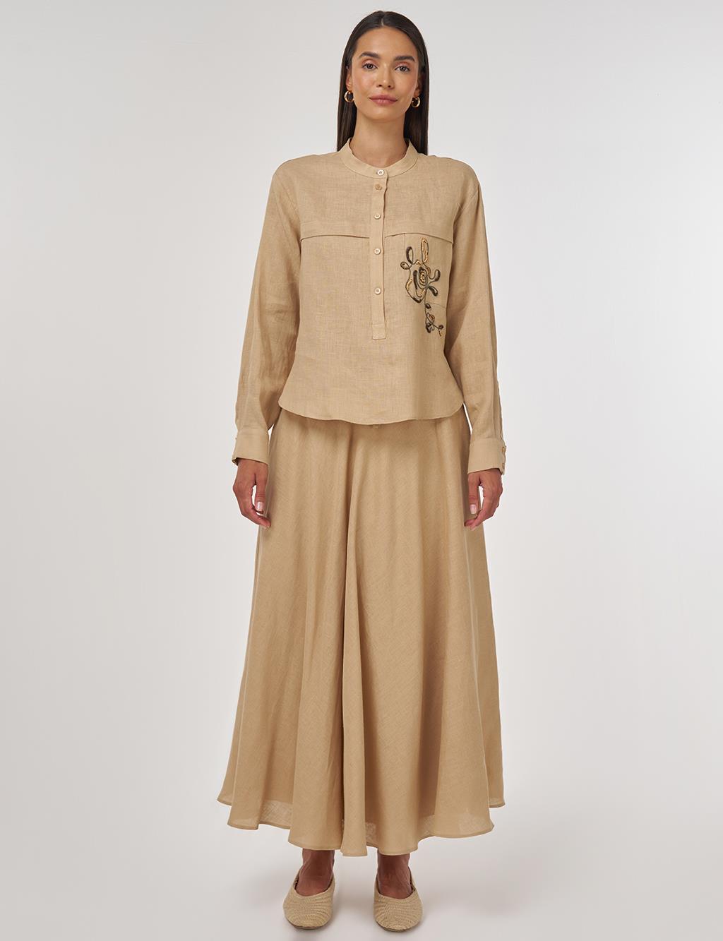 100% Linen Skirt Set Beige