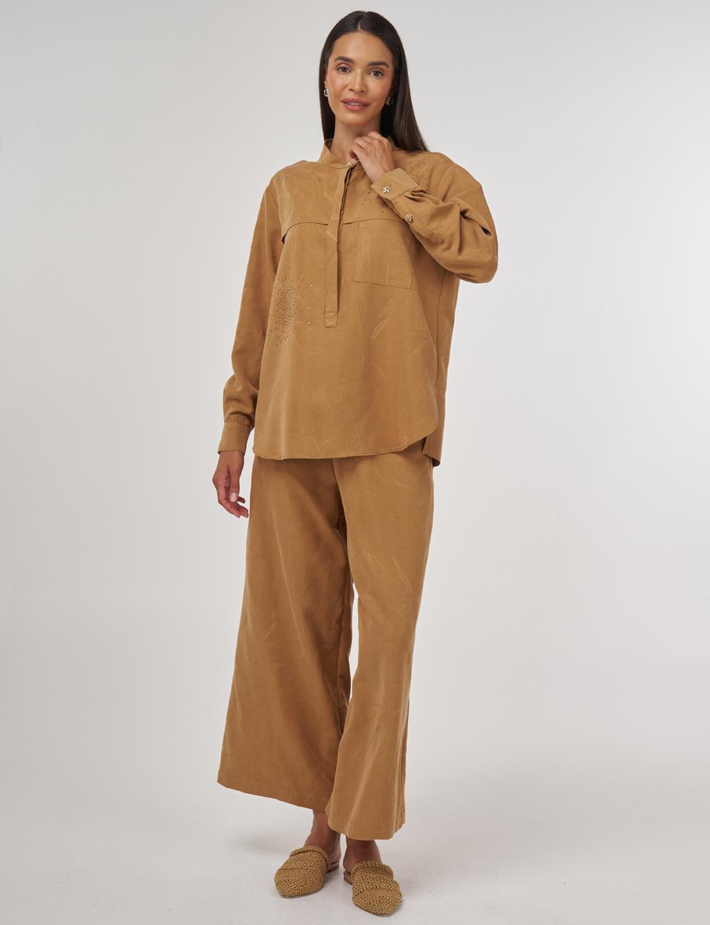 Hotfix-Printed Modal Two-Piece Set Tobacco