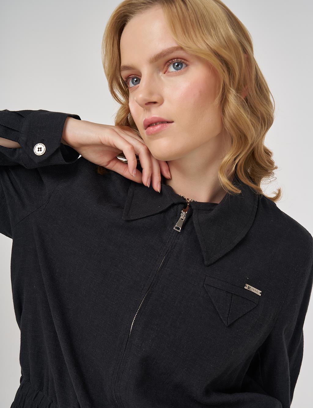 Linen-Viscose Skirt Set Black