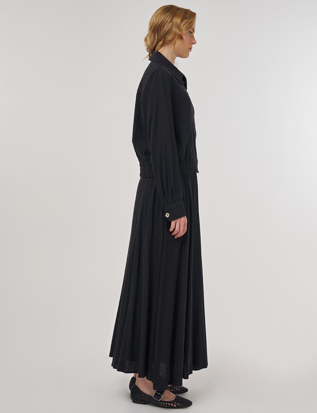 Linen-Viscose Skirt Set Black