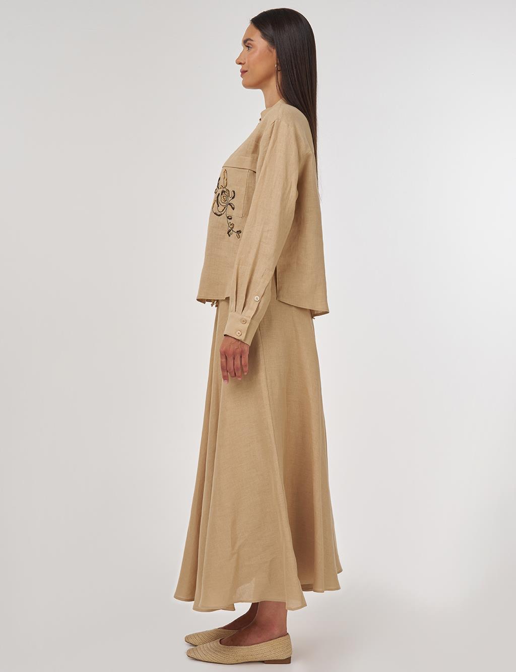 100% Linen Skirt Set Beige