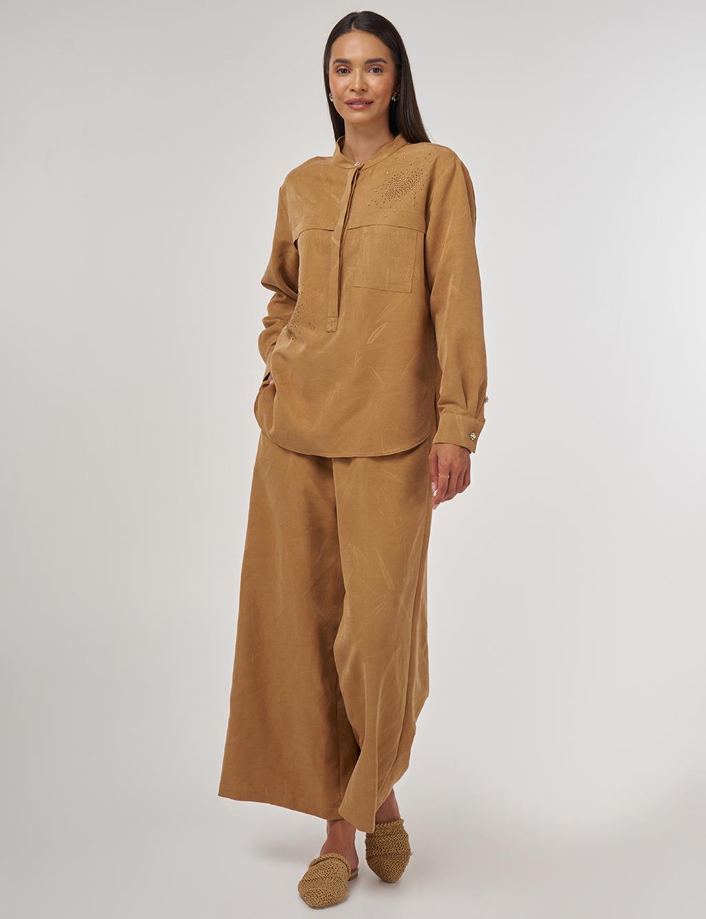 Hotfix-Printed Modal Two-Piece Set Tobacco