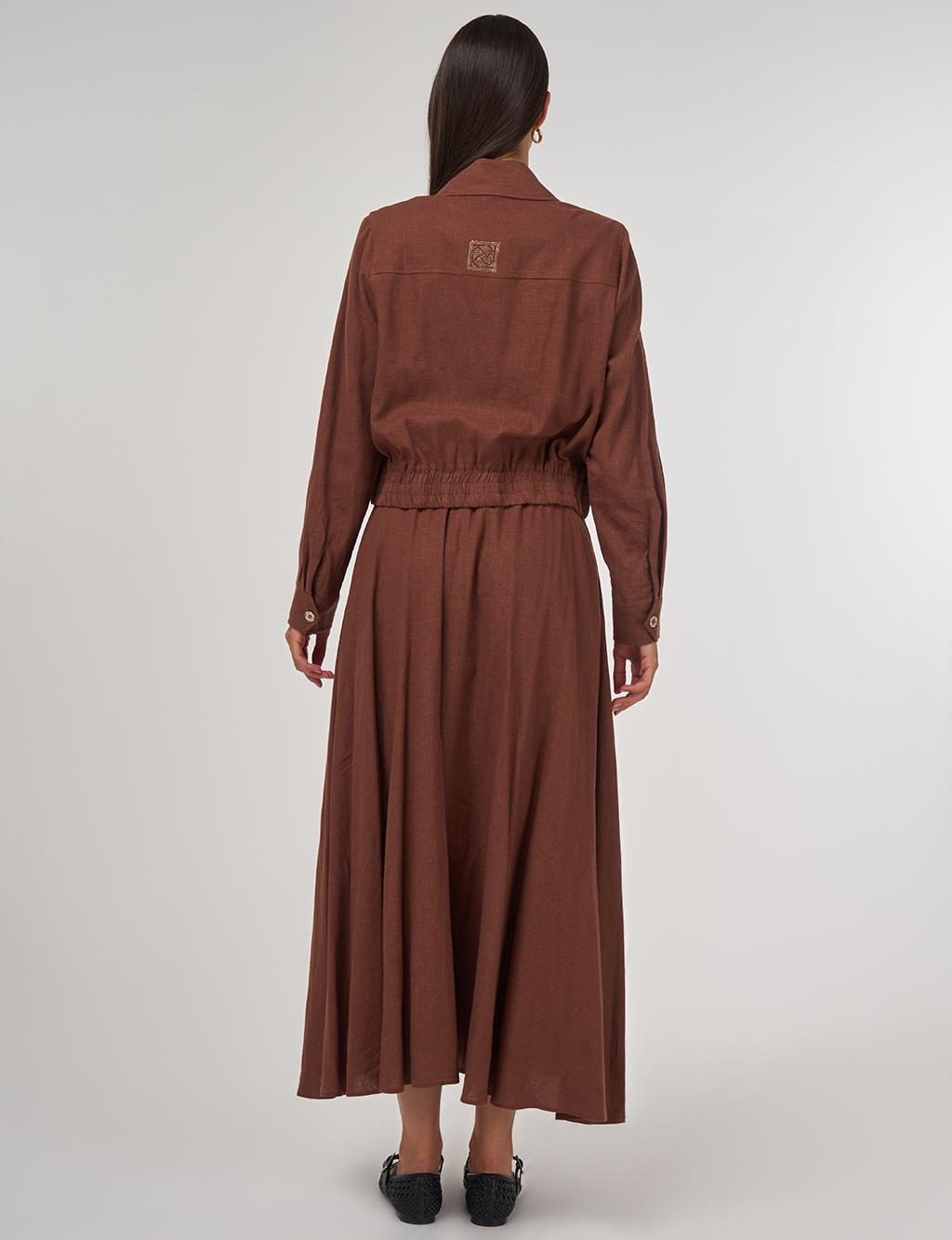 Linen-Viscose Skirt Set Brown