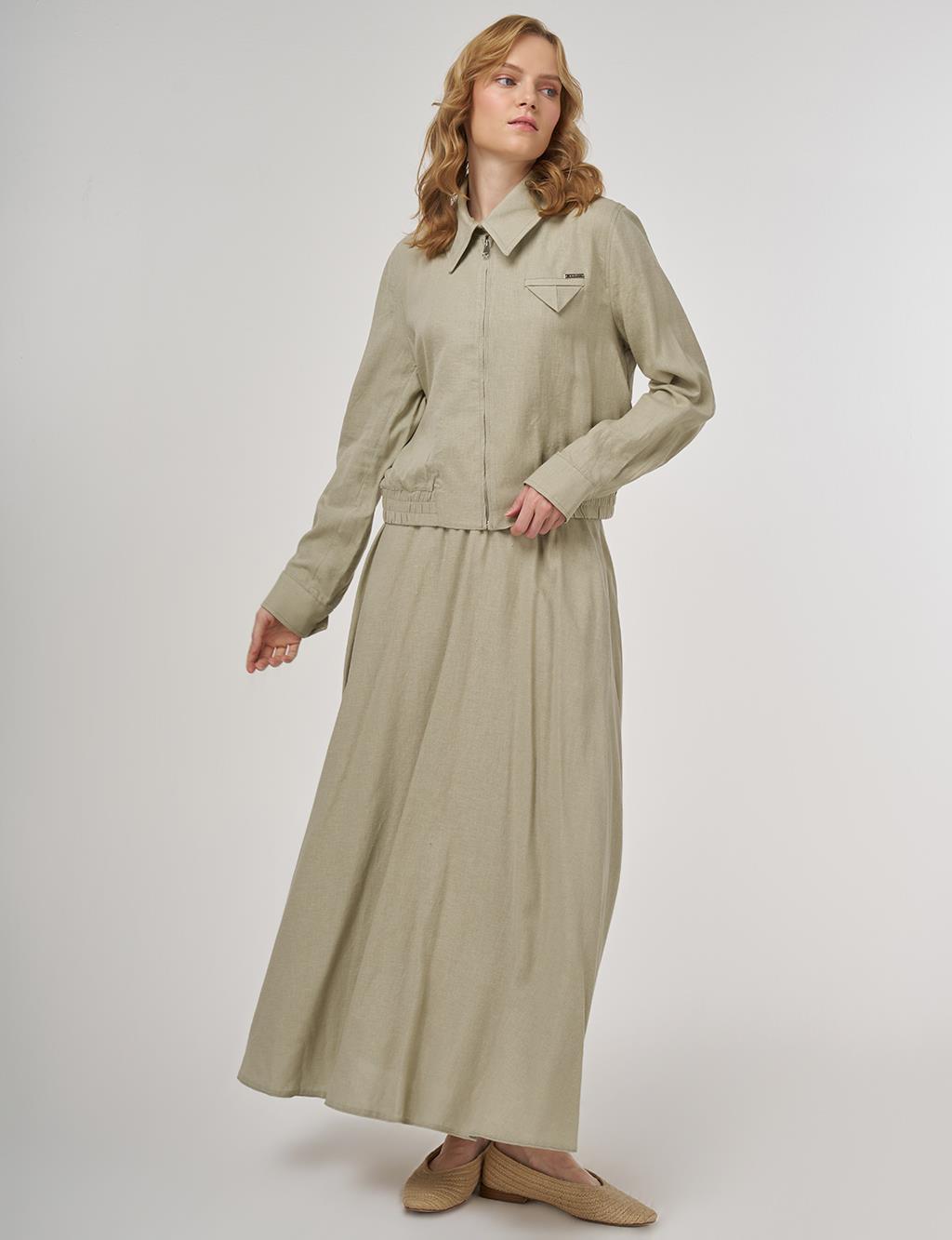 Linen-Viscose Skirt Set Moss Green
