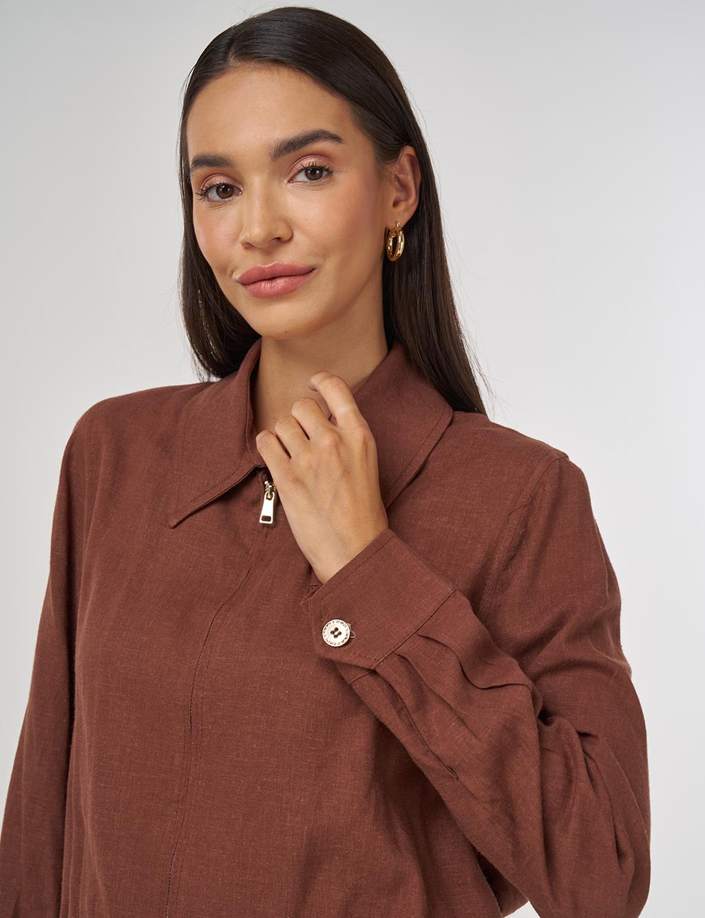 Linen-Viscose Skirt Set Brown