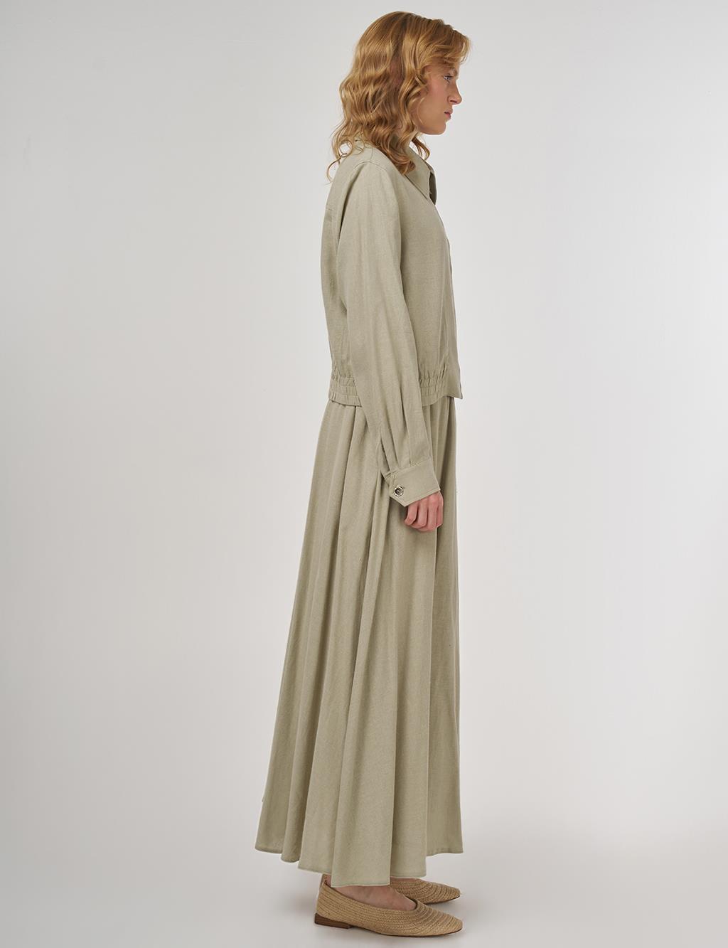 Linen-Viscose Skirt Set Moss Green