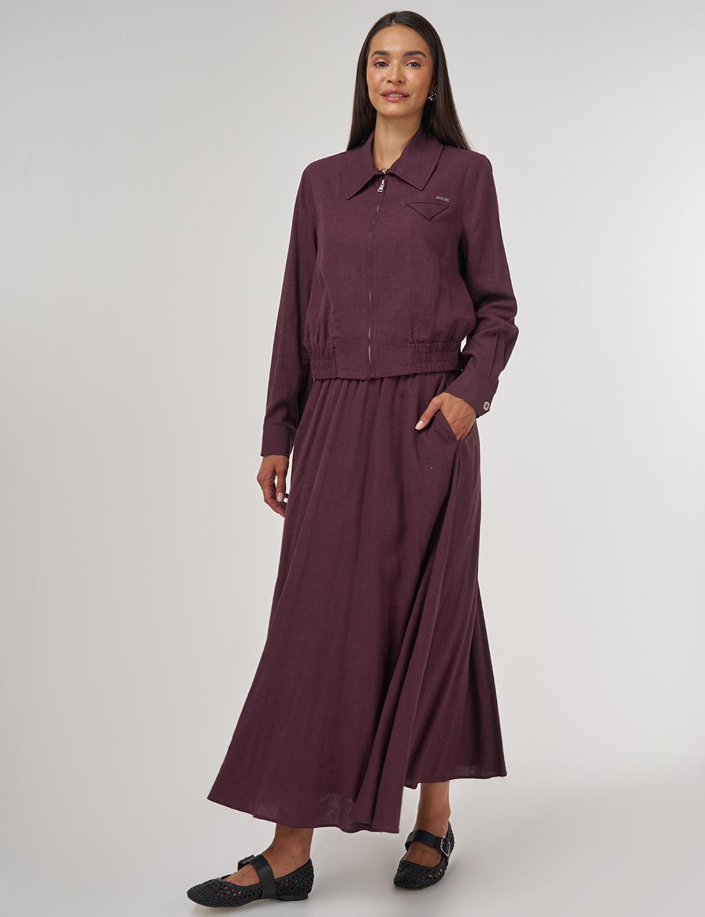 Linen-Viscose Skirt Set Burgundy