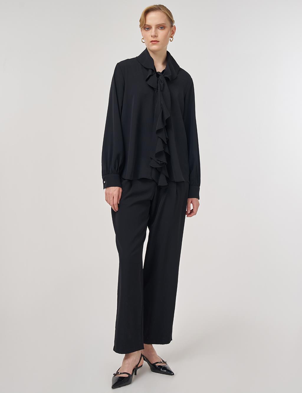 Ruffled Elegant Blouse Black