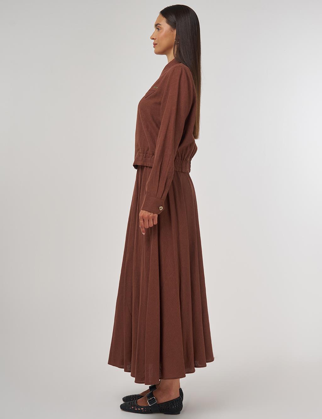 Linen-Viscose Skirt Set Brown