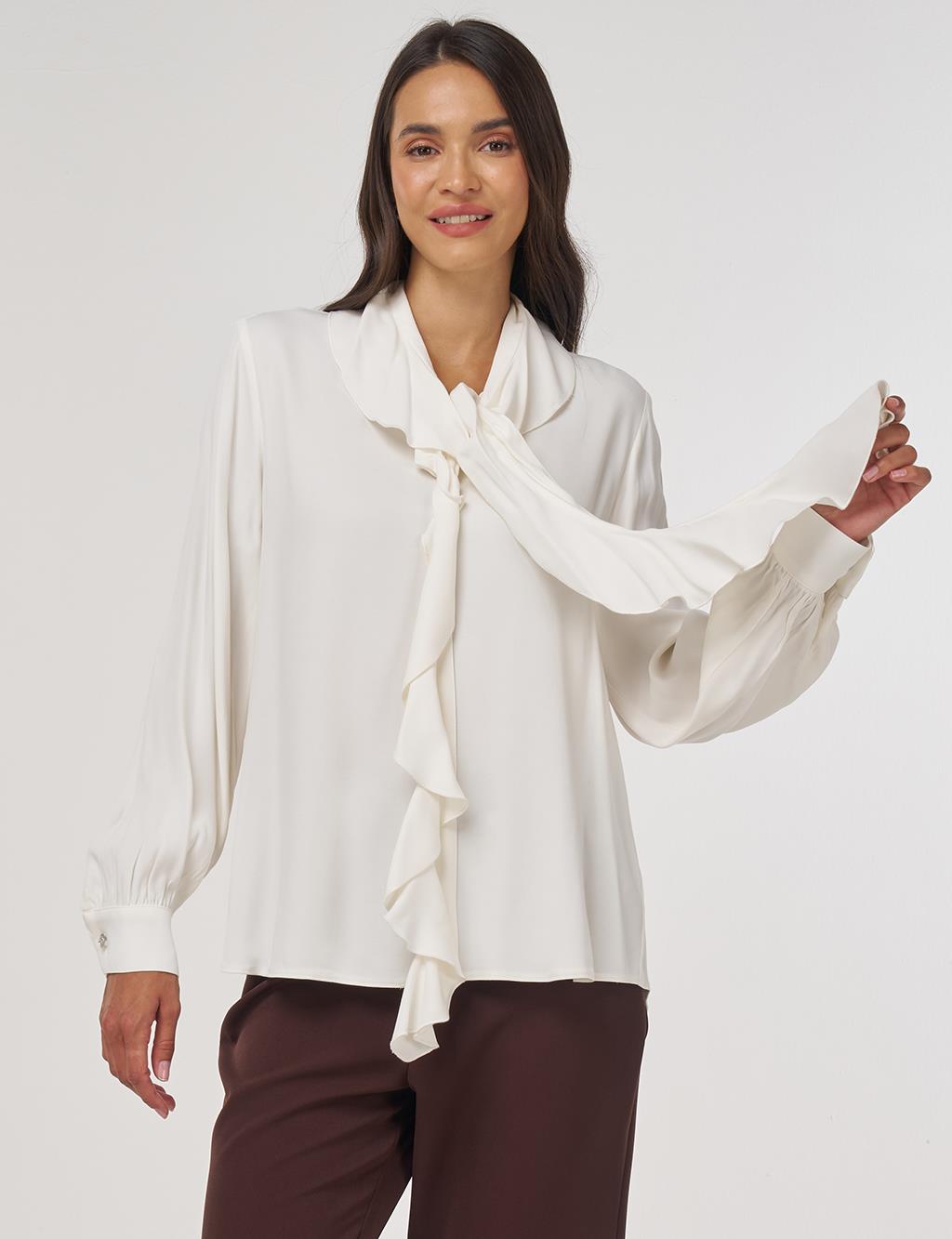 Ruffled Elegant Blouse Ecru