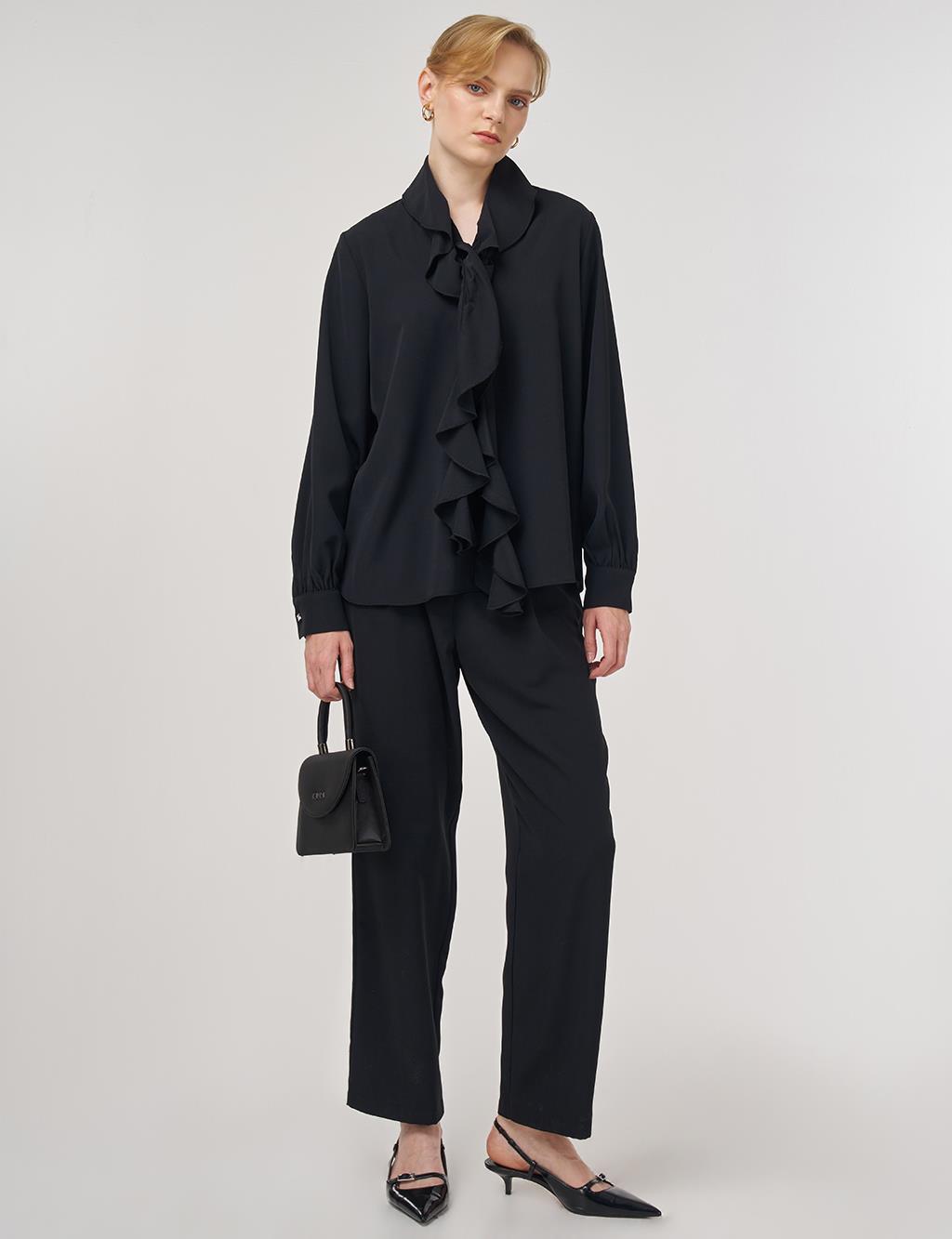 Ruffled Elegant Blouse Black