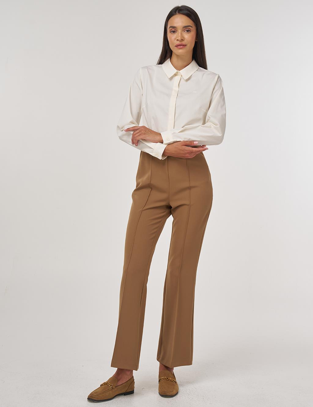 Flare Fit Fringed Hem Pants Dark Olive