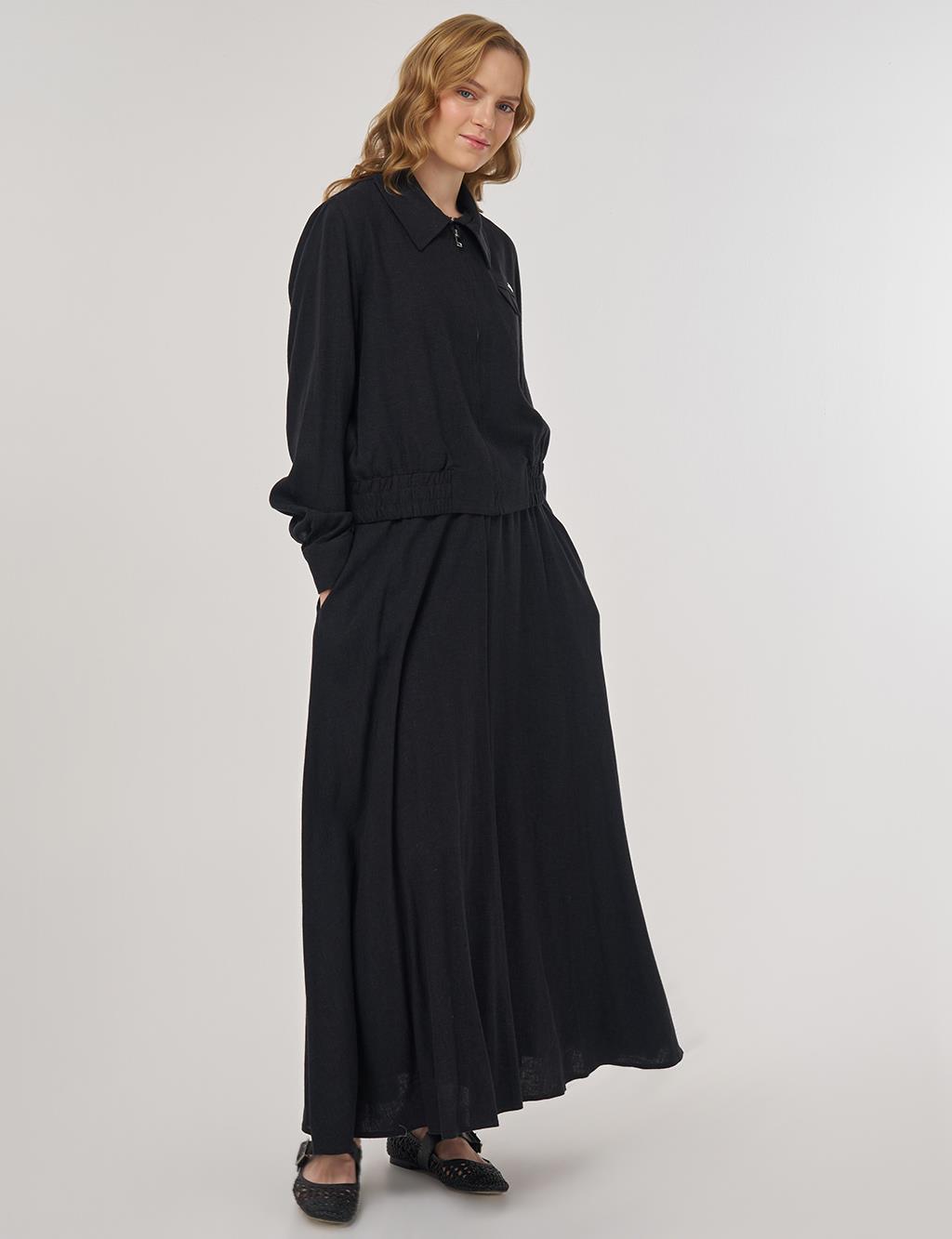 Linen-Viscose Skirt Set Black