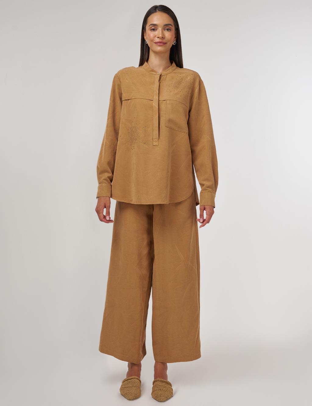 Hotfix-Printed Modal Two-Piece Set Tobacco