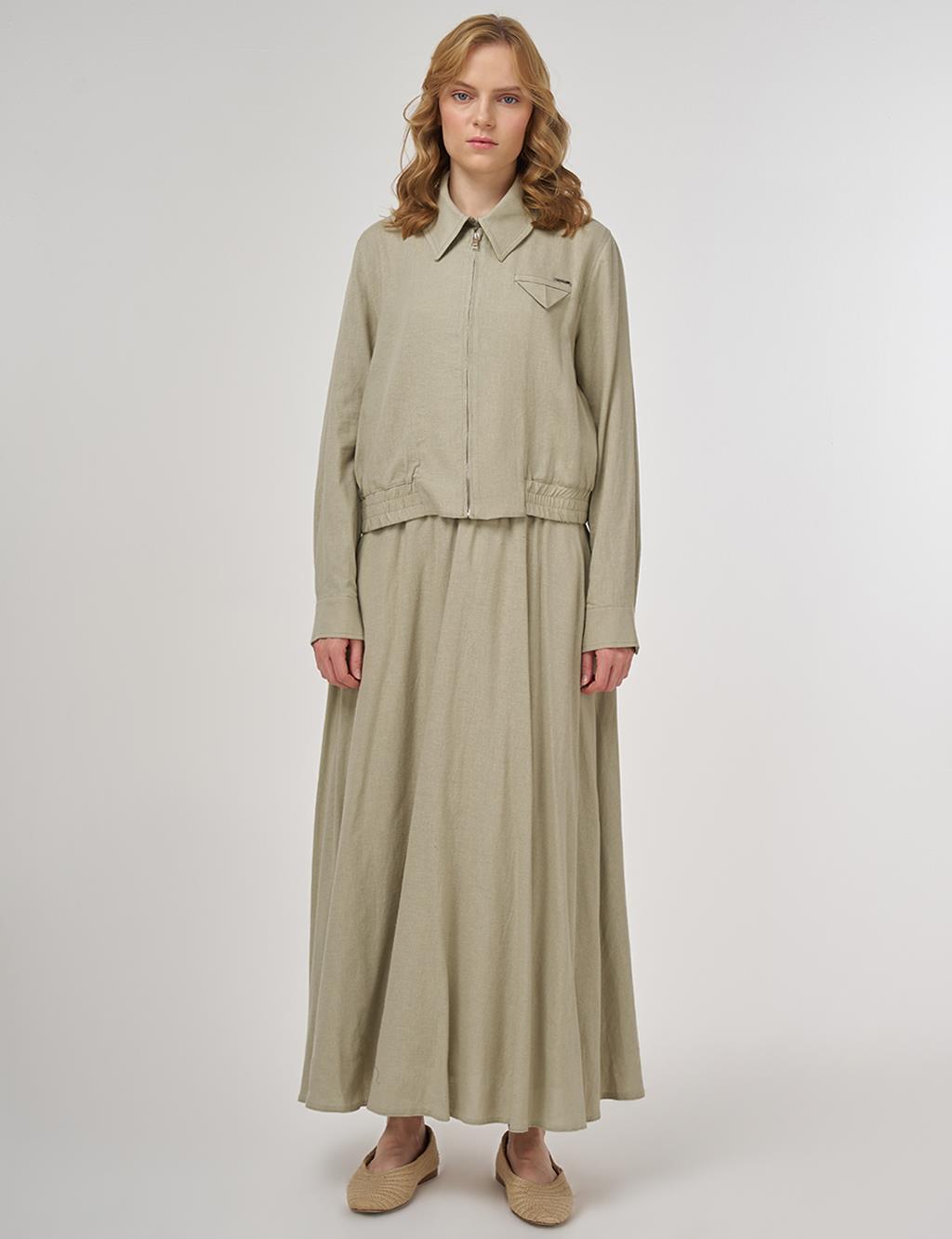Linen-Viscose Skirt Set Moss Green