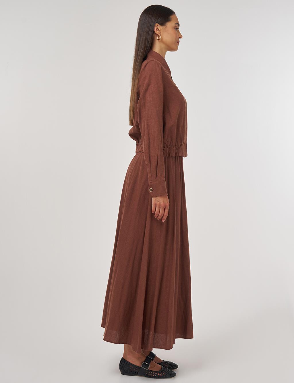 Linen-Viscose Skirt Set Brown