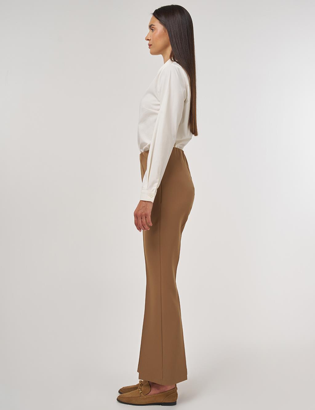 Flare Fit Fringed Hem Pants Dark Olive