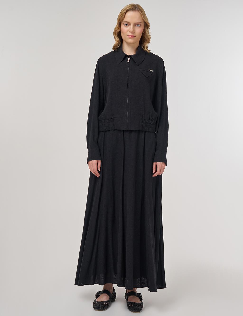 Linen-Viscose Skirt Set Black