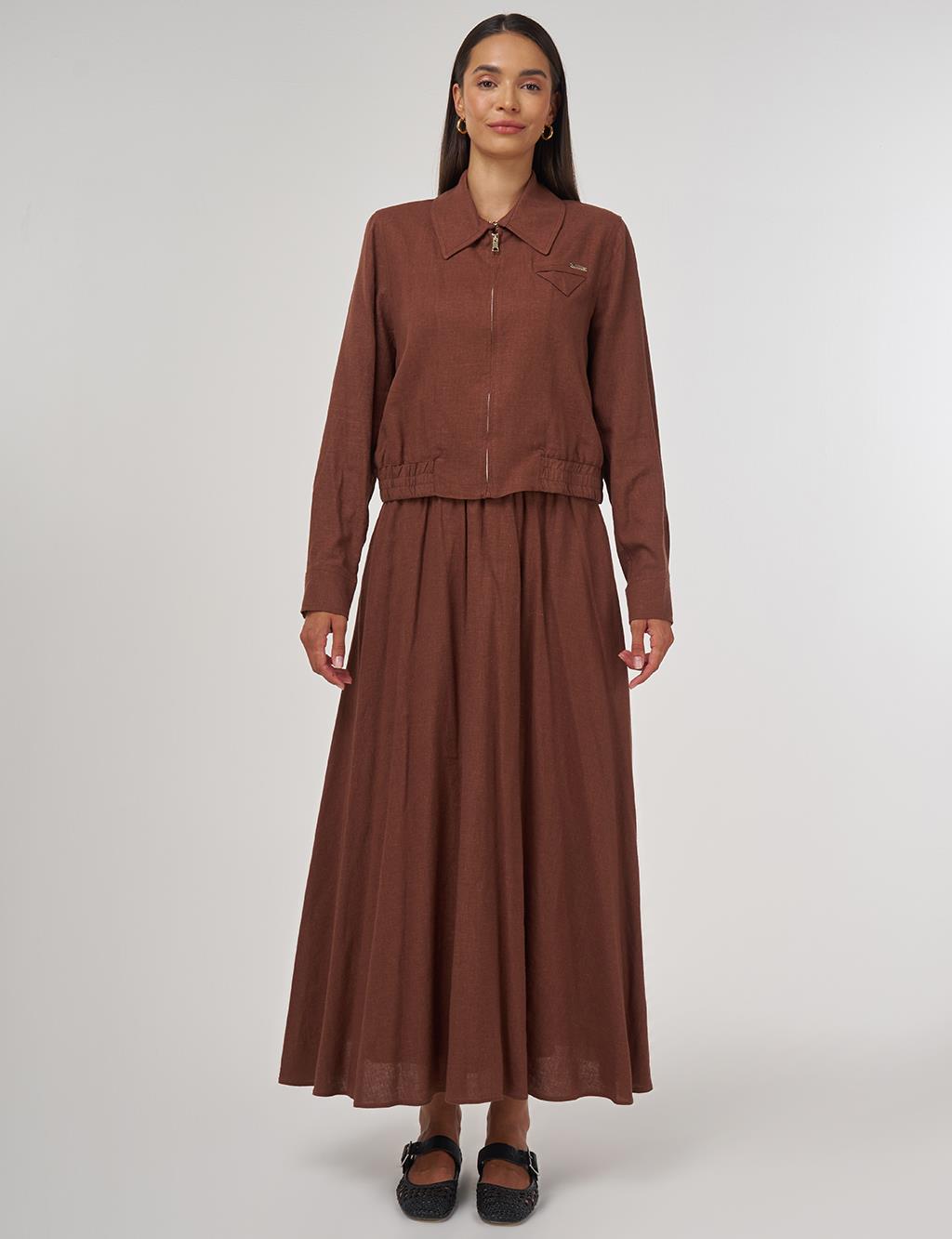 Linen-Viscose Skirt Set Brown
