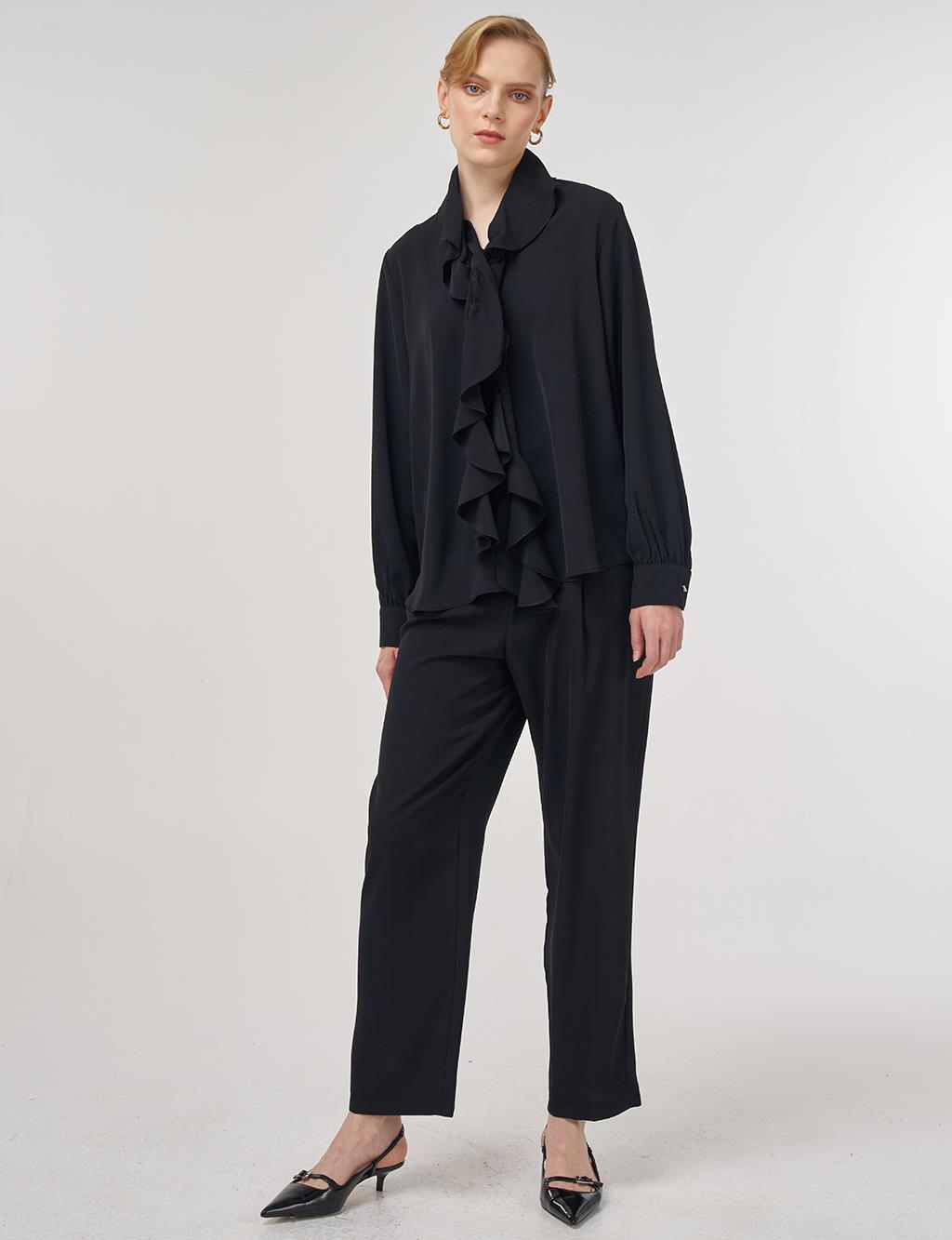 Ruffled Elegant Blouse Black
