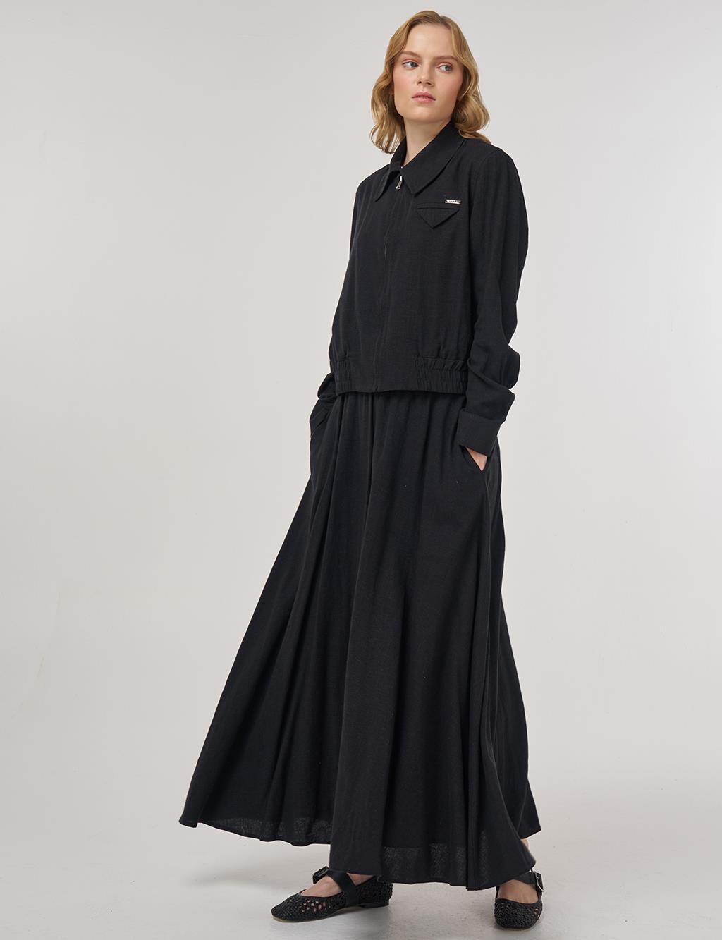 Linen-Viscose Skirt Set Black