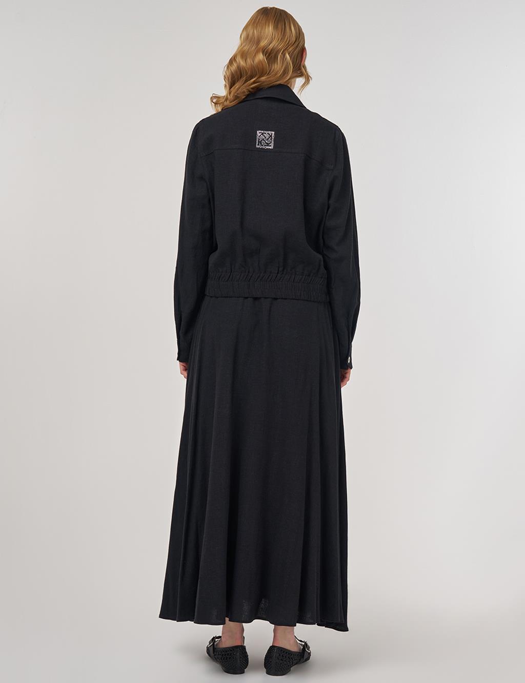 Linen-Viscose Skirt Set Black