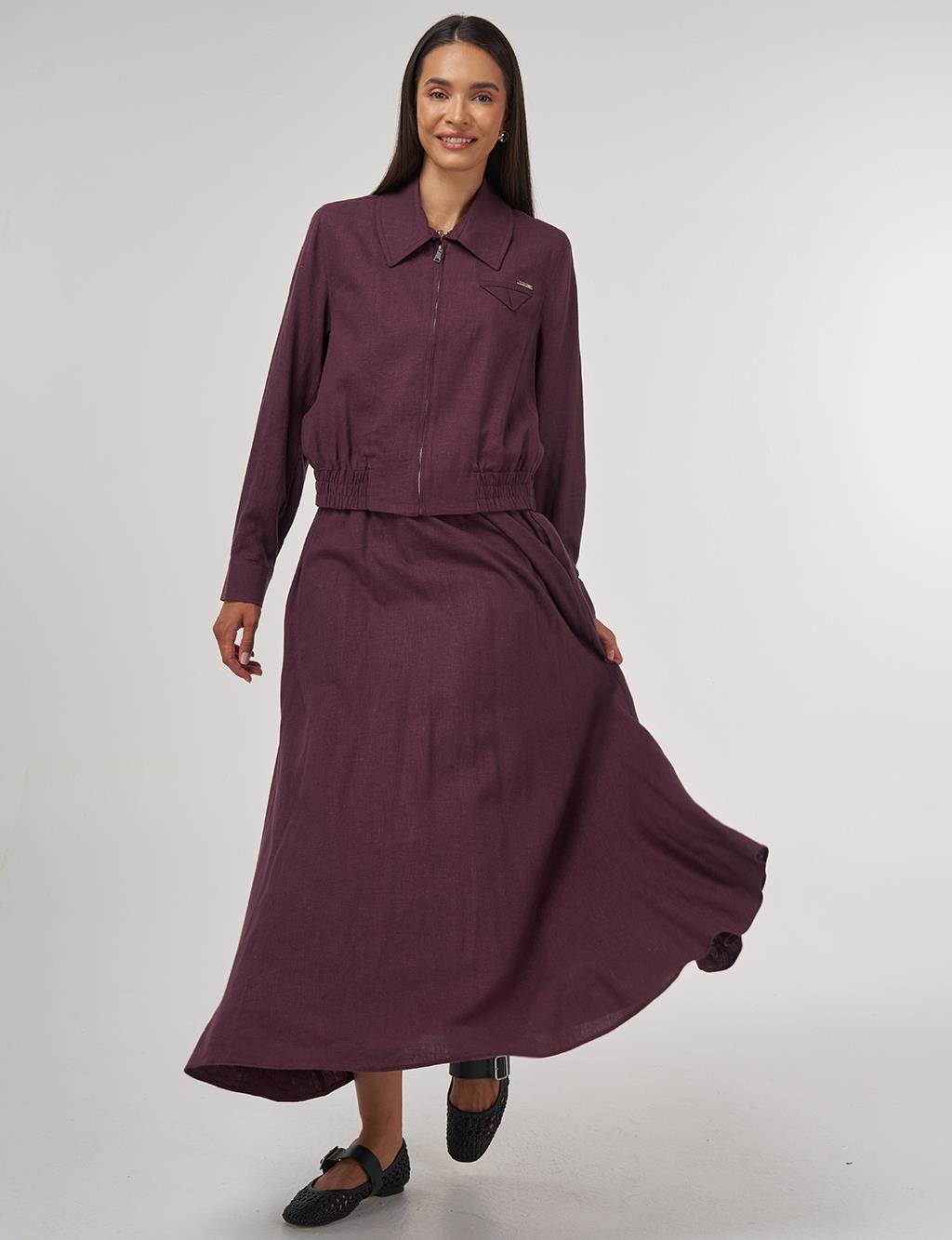 Linen-Viscose Skirt Set Burgundy