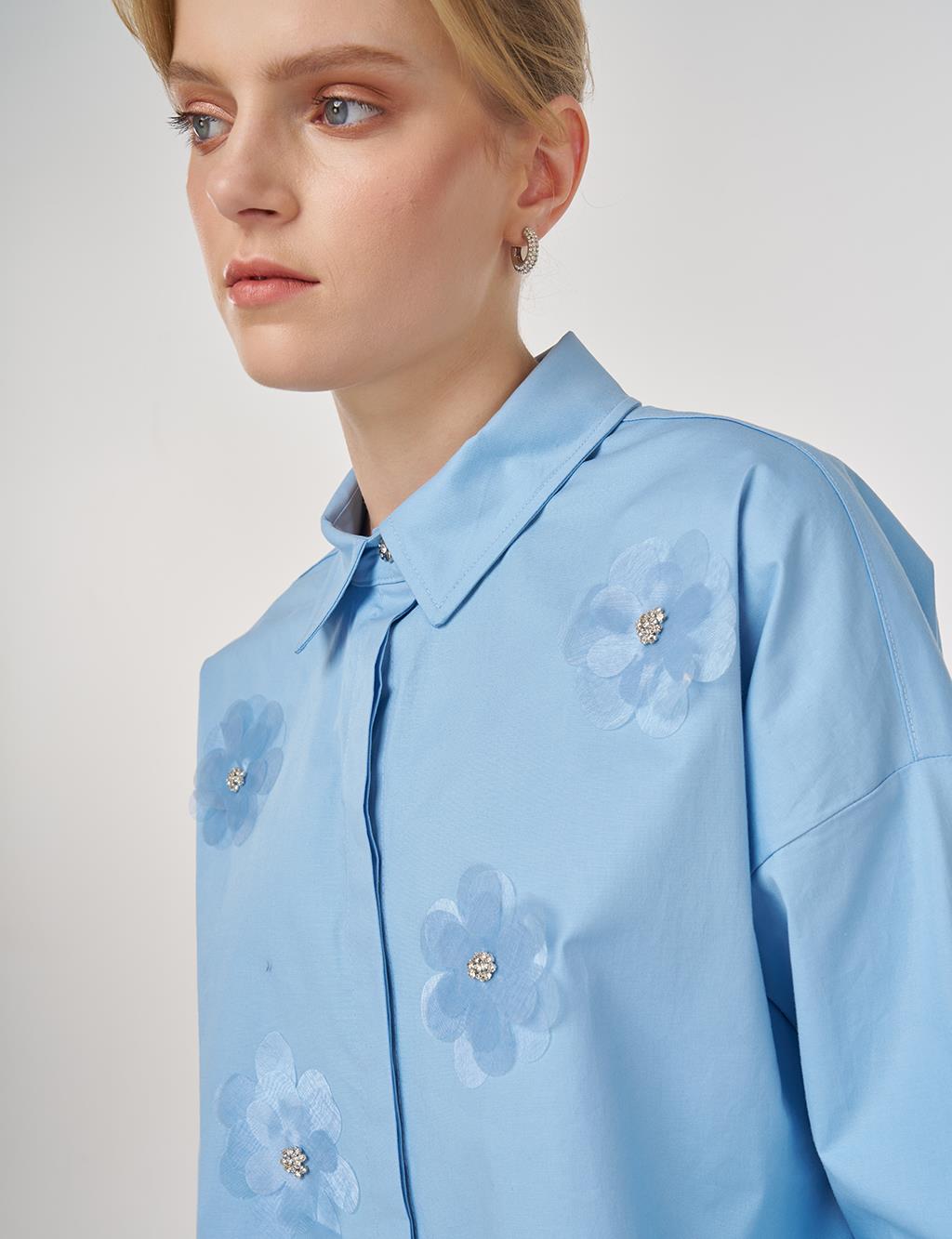 Floral Embroidered Cotton Tunic Dusty Gray