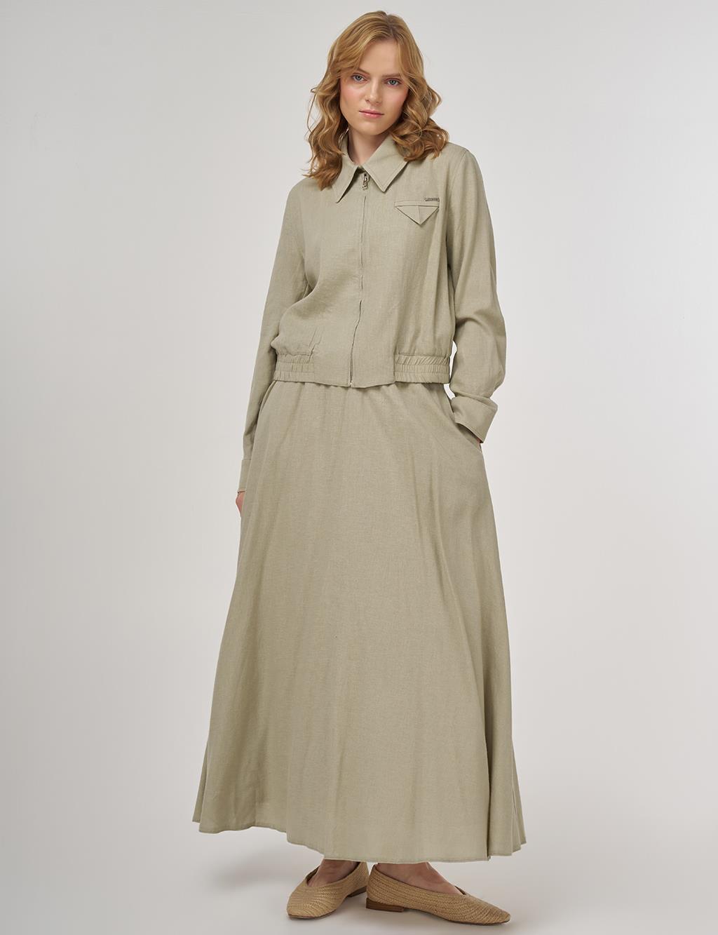 Linen-Viscose Skirt Set Moss Green
