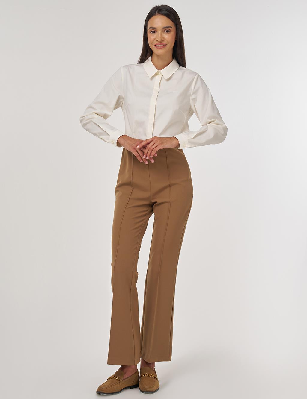 Flare Fit Fringed Hem Pants Dark Olive