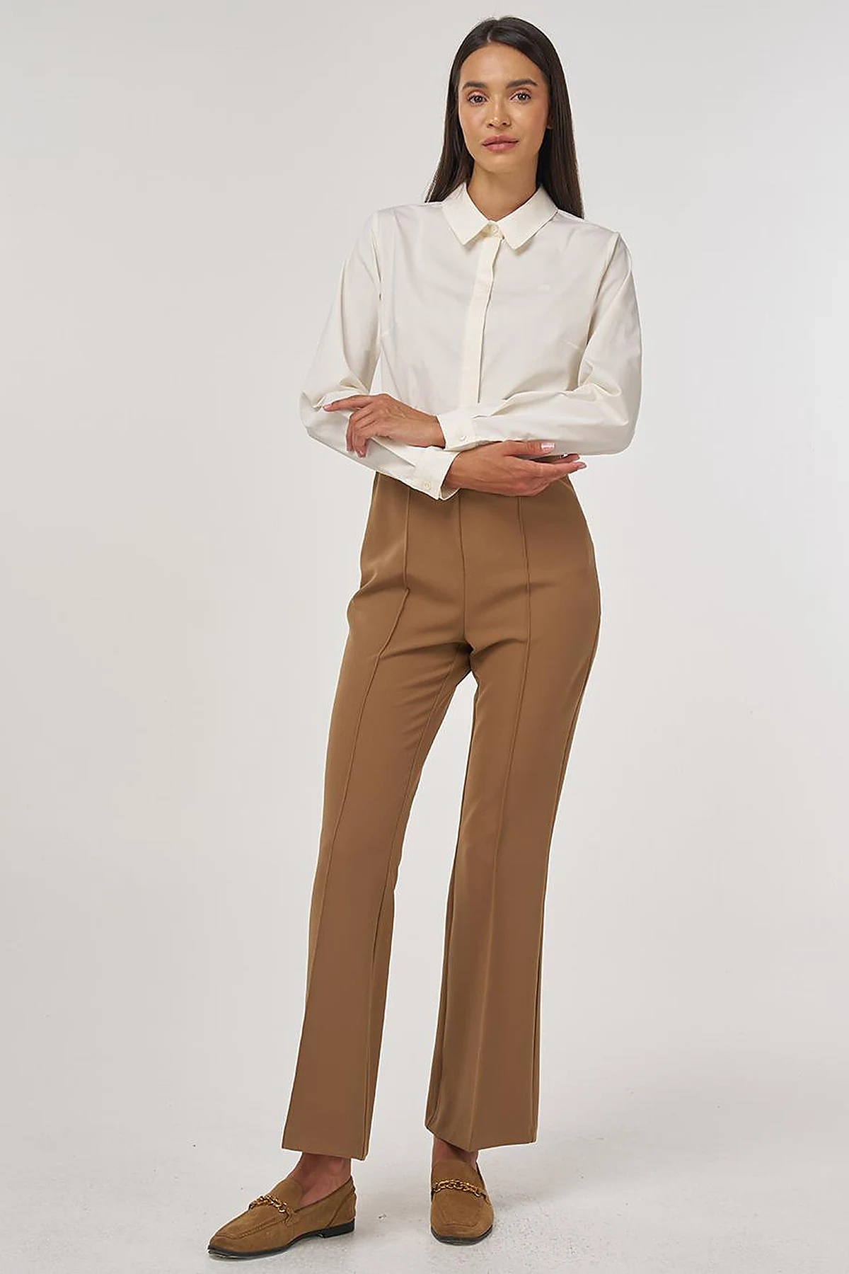 Flare Fit Fringed Hem Pants Dark Olive