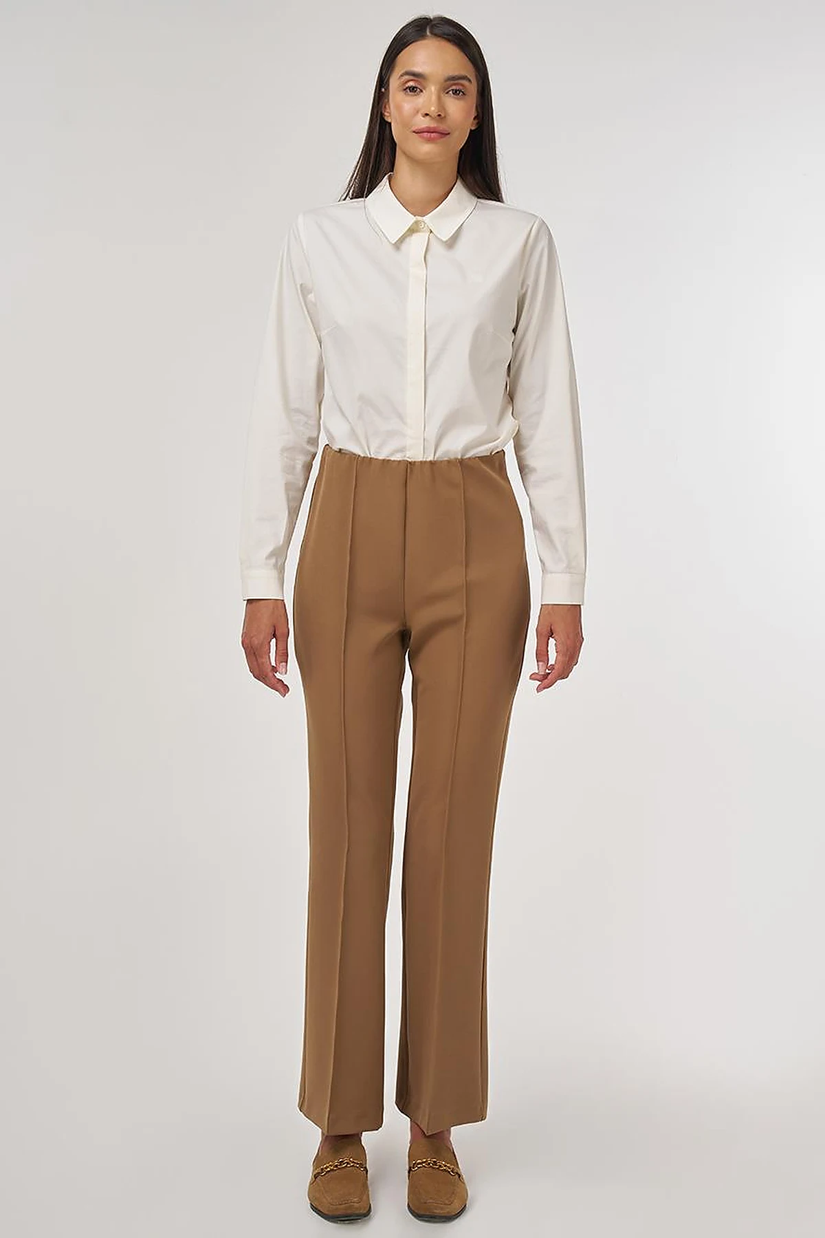 Flare Fit Fringed Hem Pants Dark Olive